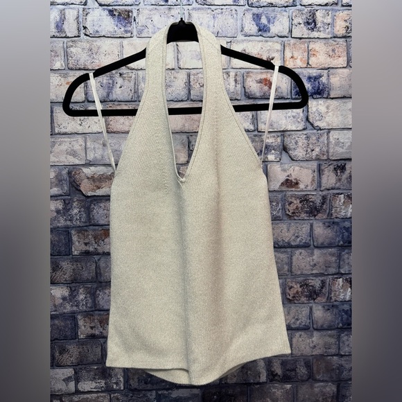 NWT $126 Garfield and Marks Sparkly Halter Top Sz Large Silver shimmer - Picture 1 of 6
